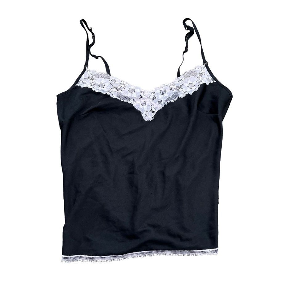 Victoria Secret Black w/Pink Lace V- Neck Camisole Size Medium